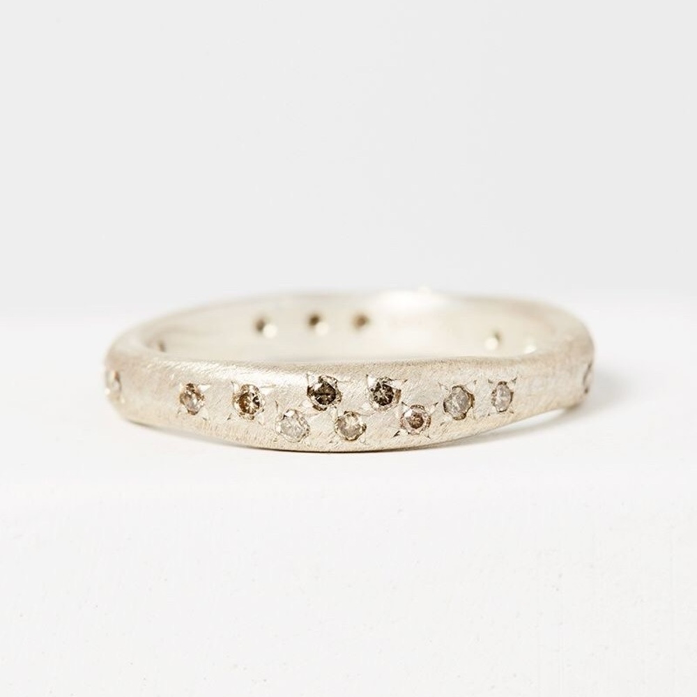 Yasuko Azuma flow ring, sterling silver and natural champagne diamonds, size 6.5